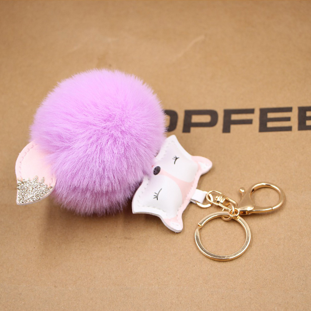 New Product Fox Pu Leather Plush Bag Keychain Fox Head Doll Toy Fur Ball School Bag Pendant Pendant display picture 13