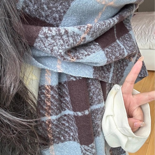 Versatile autumn and winter scarf, small fragrant scarf, color-blocked plaid scarf, woven jacquard dry rose hoop yarn scarf