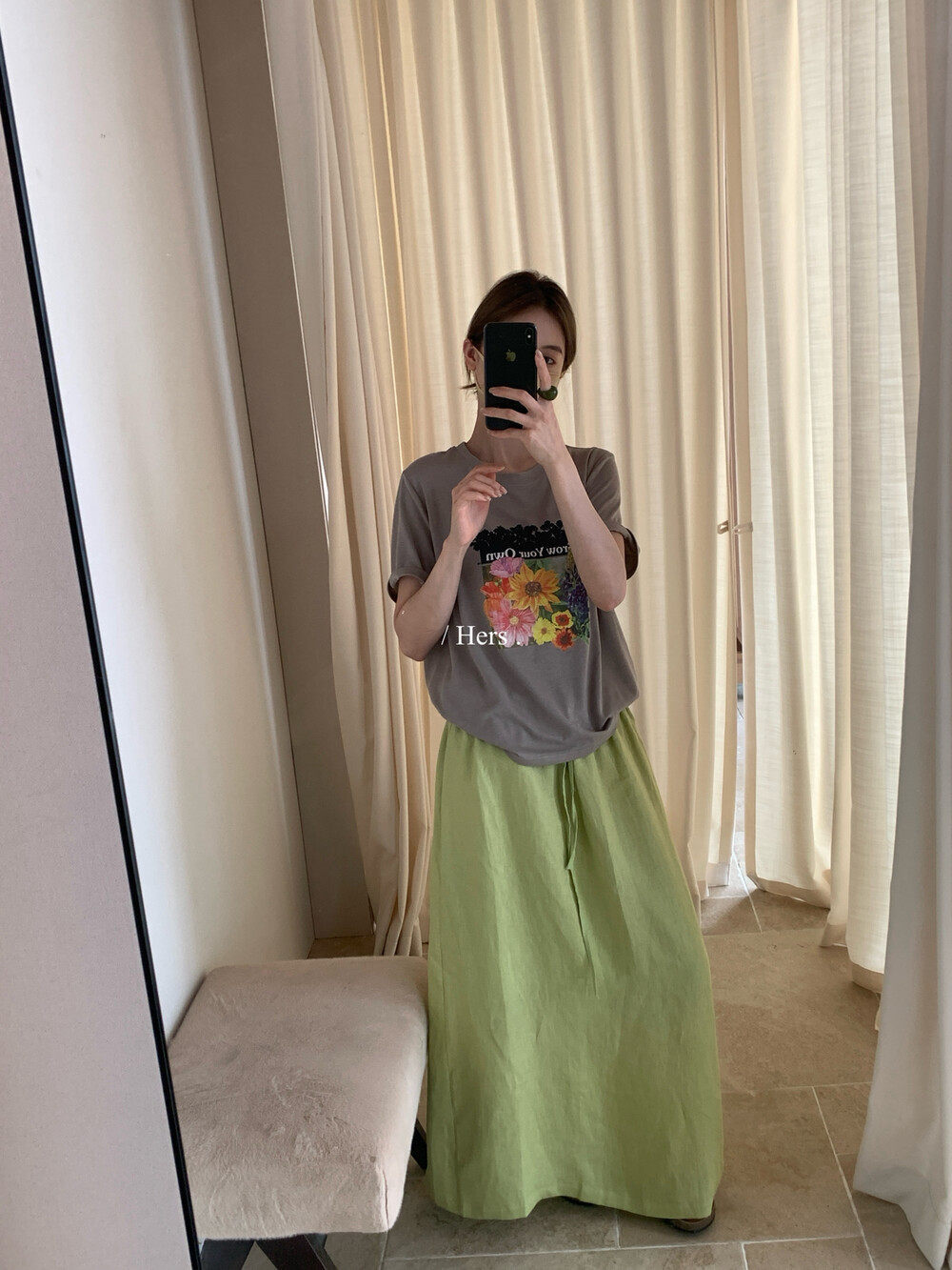 Áo thun nữ cổ tròn tay ngắn họa tiết hoa in vintage phong cách Hàn Quốc rộng thoải mái — Sữa vàng, màu xám, màu mơ chi tiết 9
