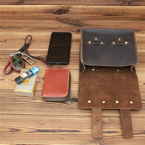 3615 Men and women retro waist bag trouser bag Crazy Horse genuine cowhide mobile phone bag sports running outdoor trend 3616