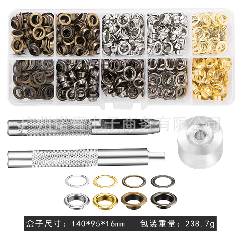 Amazon spot transfronterizo 200 juegos de cobre 6mm botón de ojo de aire herramienta de instalación de botón de ojo de gallo botón de lona perforado