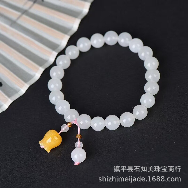 新疆天山翠金丝玉多宝手链男女款冰种圆珠白飘花翡翠色diy珠现货|undefined