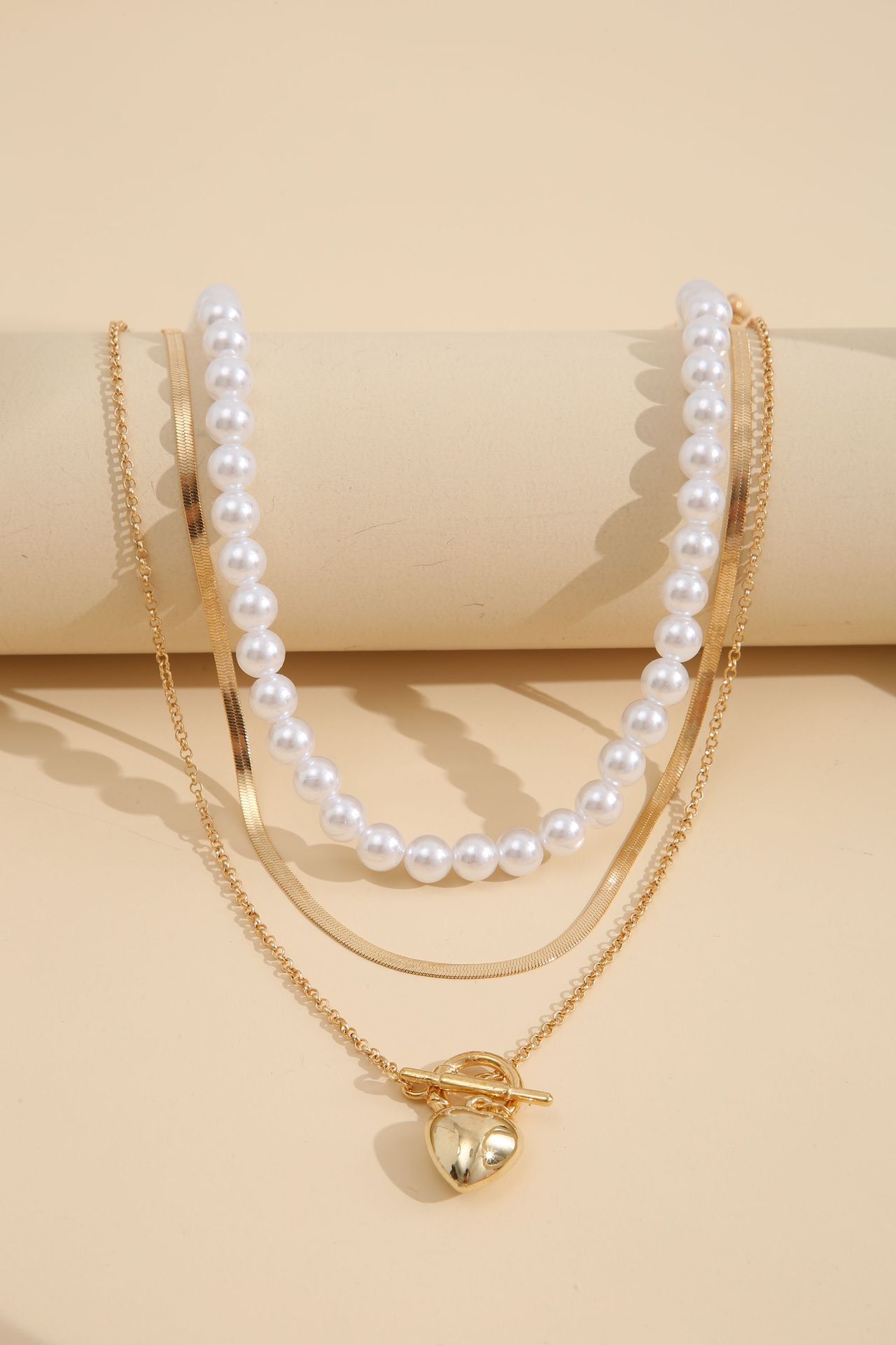 Fashion Heart Shape Alloy Plating Artificial Pearls Womenu0027S Layered Necklaces