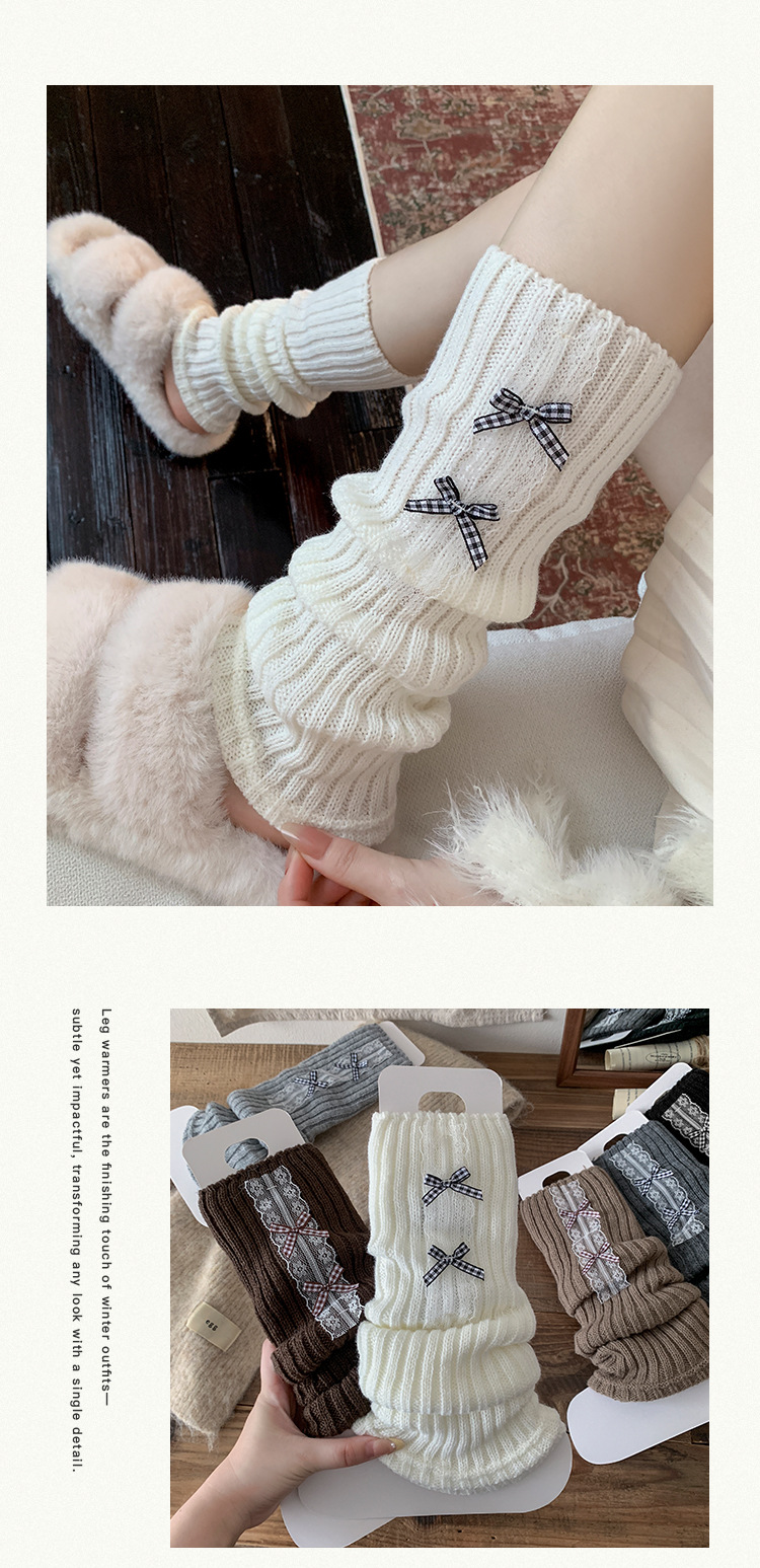 Scaldamuscoli Bootshang Calzini di cotone per donna Stile balletto Calzini di lana lavorati a maglia con fiocco Coprigambe bianchi per polpacci Lolita autunnali e invernali_voghion.com