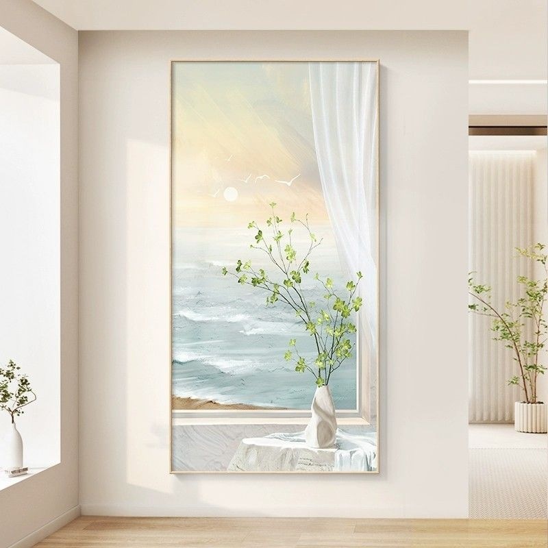 奶油风北欧玄关装饰画侘寂清新绿植走廊过道挂画高档入户对门壁画|undefined