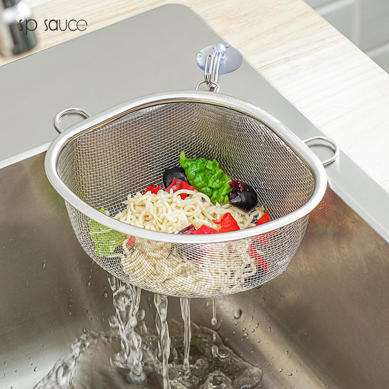 cocina japonesa triángulo drenaje rack fregadero estante de almacenamiento sobras de arroz red de filtro residuos de filtro de basura cesta de drenaje colgante red