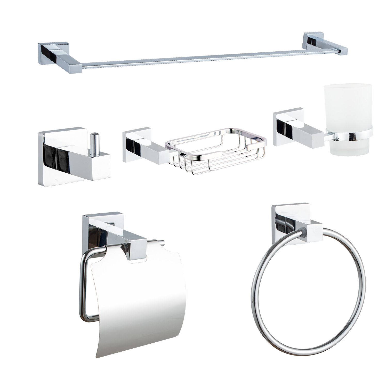 Fabricante de limpieza al por mayor baño cromado seis piezas conjunto de perforación de baño colgante de baño