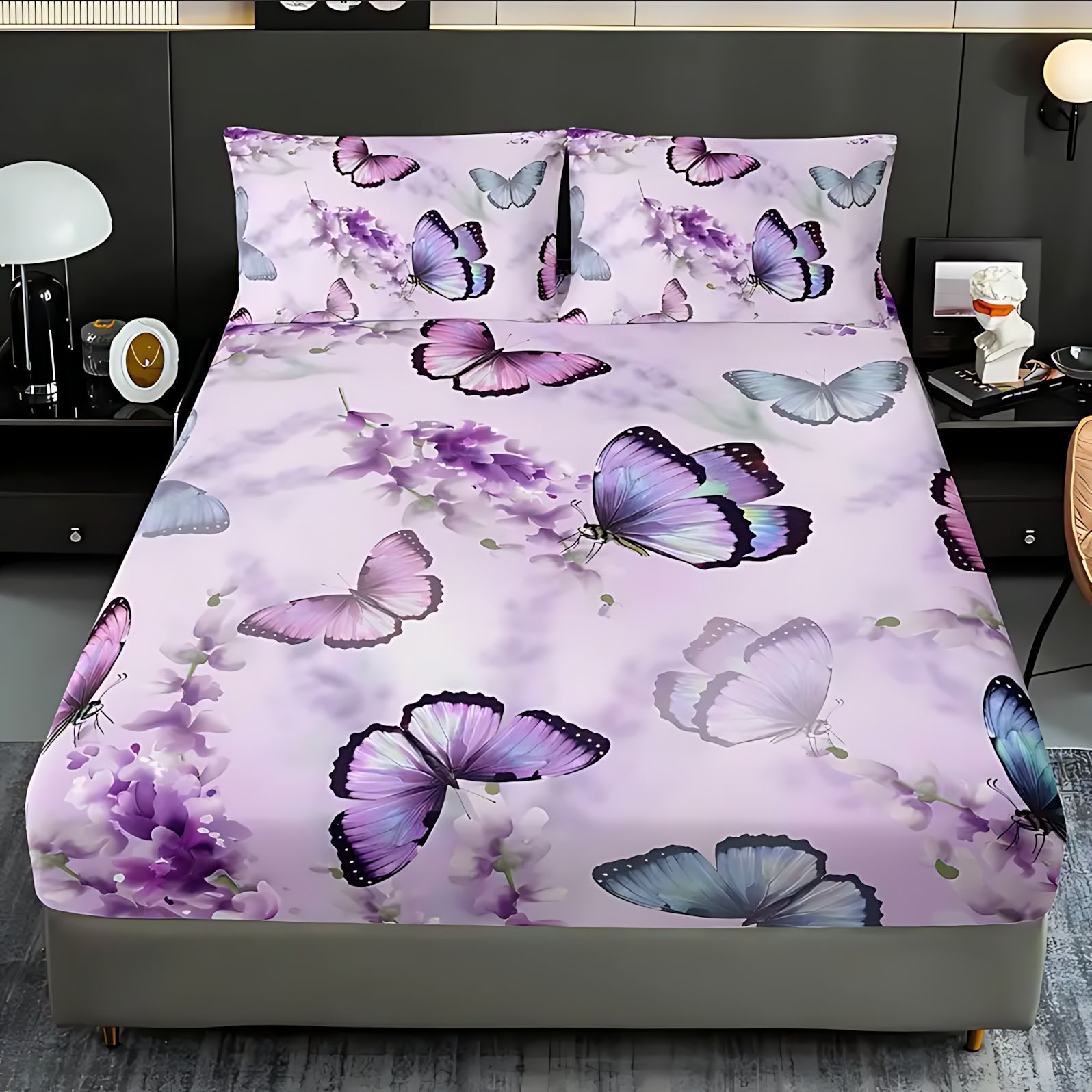 TEMU / JIT comercio exterior transfronterizo textil doméstico mariposa púrpura tema de impresión digital de alta definición cama gaza pillow cover set