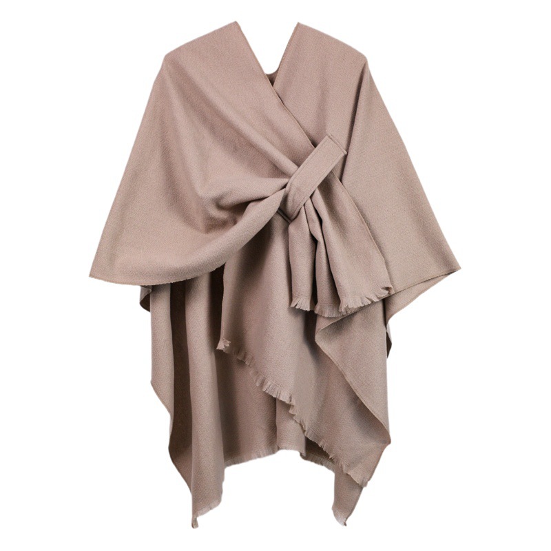 2026 New Style Women's Open-Front Cape with Stripes and Slits, European and American Cross-Border Trade Solid Color Poncho, Pure Color Oversized Cape