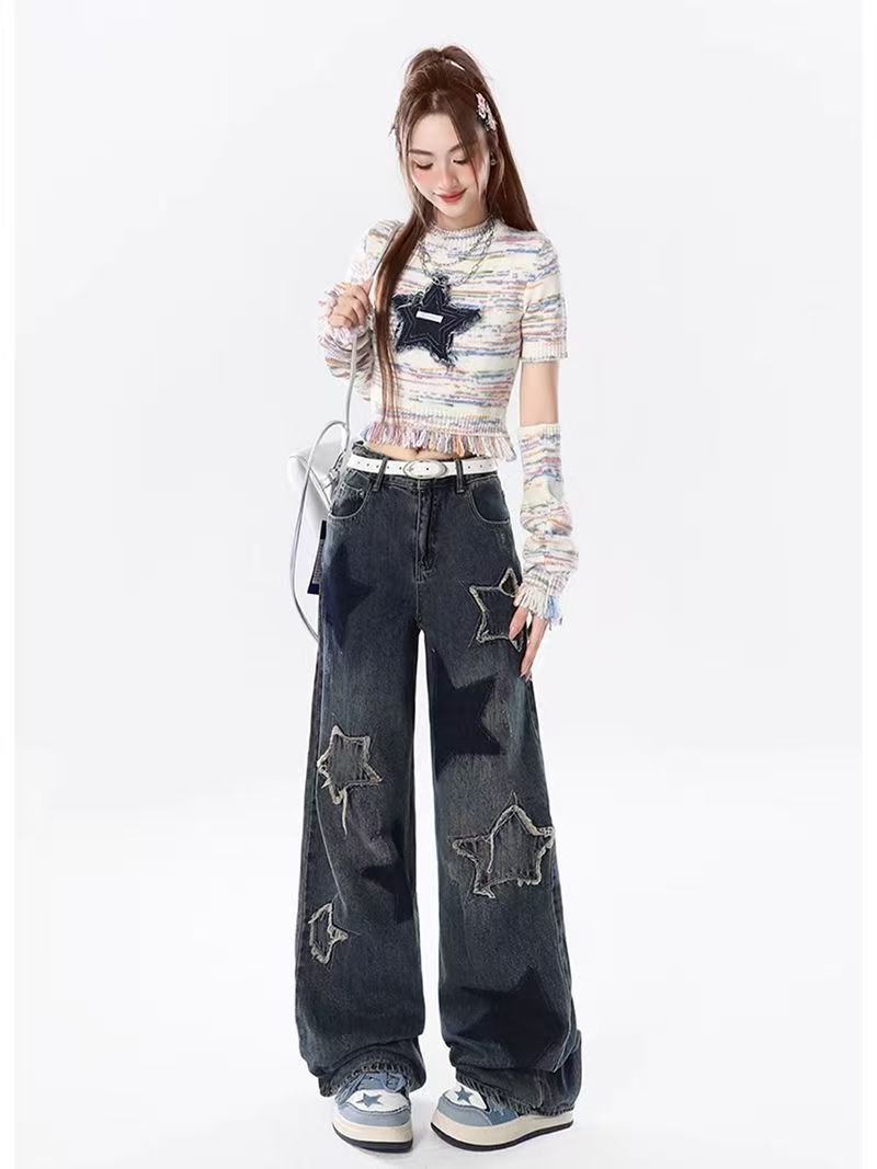 Five-pointed Star High Street Jeans For Women, Trendy Brand, Loose Straight Fit, Plus Size, Summer Hip-hop European And_ecoleips.com