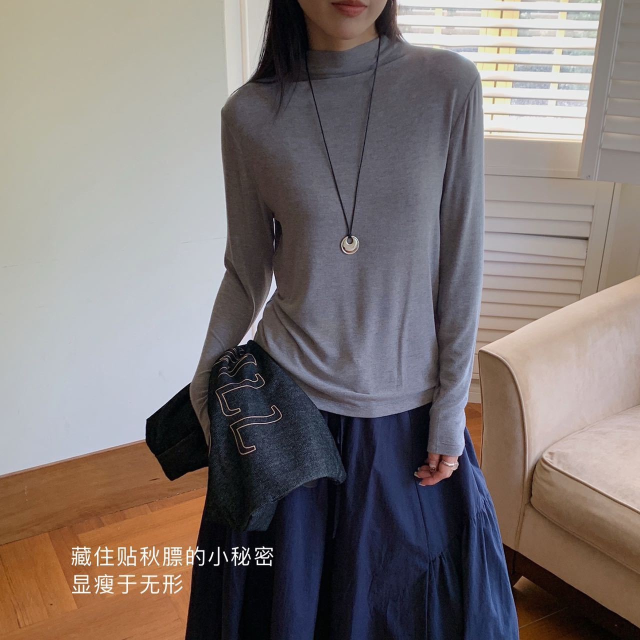Autumn and Winter New T-Shirt Small Lucky Girlfriend Clothes Temperamental High-Neck Korean Style Long-Sleeved Bottoming Shirt Basic Inner Top