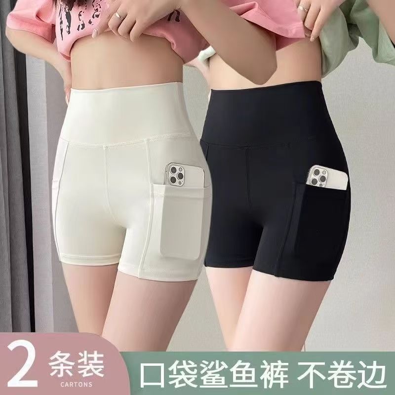 Nuevos pantalones de bolsillo de tiburón leggings para mujeres desnudas tres puntos de cintura alta pantalones de seguridad abdominales ajustados pantalones cortos de yoga adelgazantes