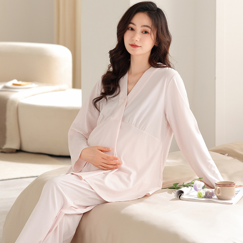胸パッド付き産後服 秋冬 純綿 授乳服 マタニティパジャマ 妊娠中 授乳服 ホームウェアセット|undefined