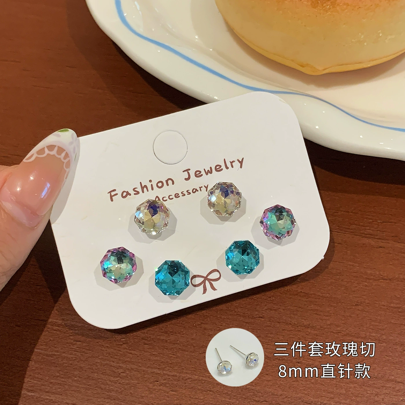 Stud Earrings (Millennium Rose) 8 mm rose‑cut zircon, straight‑pin and flat‑back screw options, assorted colors