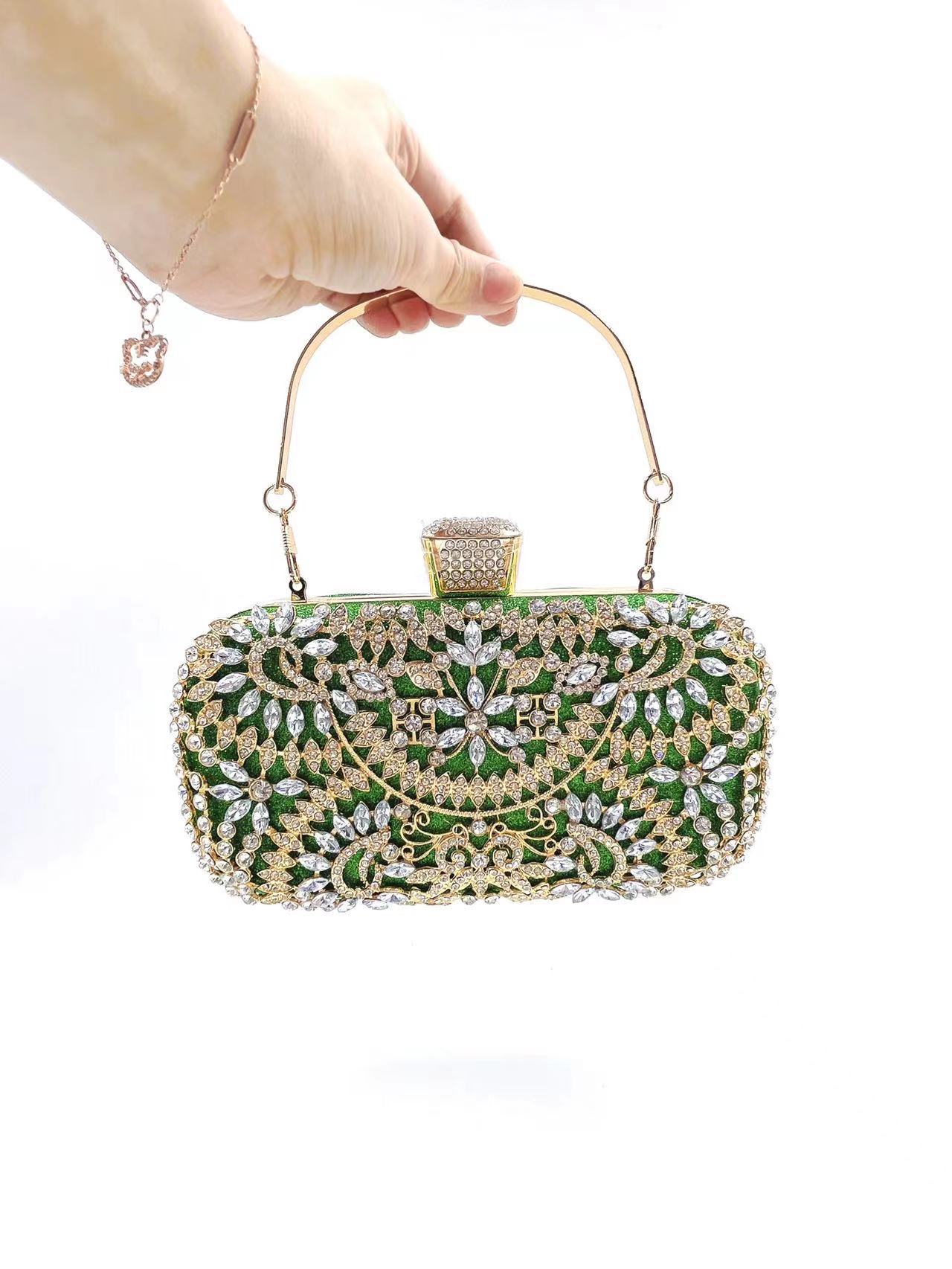 White Red Green Pu Leather Solid Color Rhinestone Square Clutch Evening Bag display picture 2