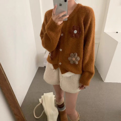 欧美时尚立体花朵开衫毛衣女2025秋冬新款百搭慵懒风洋气针织外套