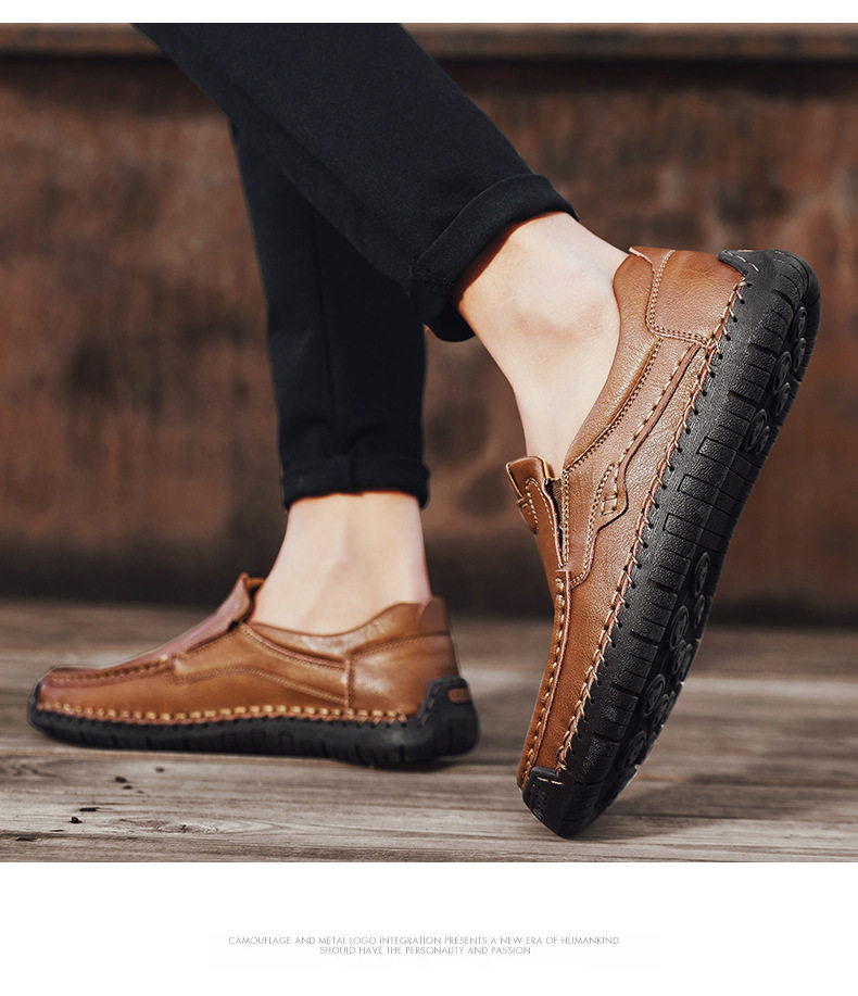 Giày lười nam da tổng hợp mũi tròn đế bằng, giày slip-on cỡ lớn may chỉ thủ công — 9918 Màu đen, 9918 nâu nhạt, 9918 nâu đậm chi tiết 15