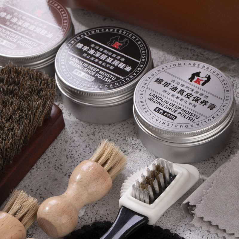 Leather shoe polish shoe brush 20 pieces genuine leather shoehorn sheep care oil leather goods cleaning shoe polishing tool set polishing