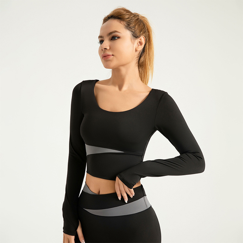 Área transfronteriza de color melocotón de manga larga chaqueta de yoga desnuda sensación de adelgazamiento deportivo correr chaqueta de fitness mujer