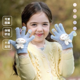 Autumn and Winter Children's Gloves Cute Warm Girl 5 Rabbit Thickened fleece-lined Finger Set Baby Children's Five Finger Set 2