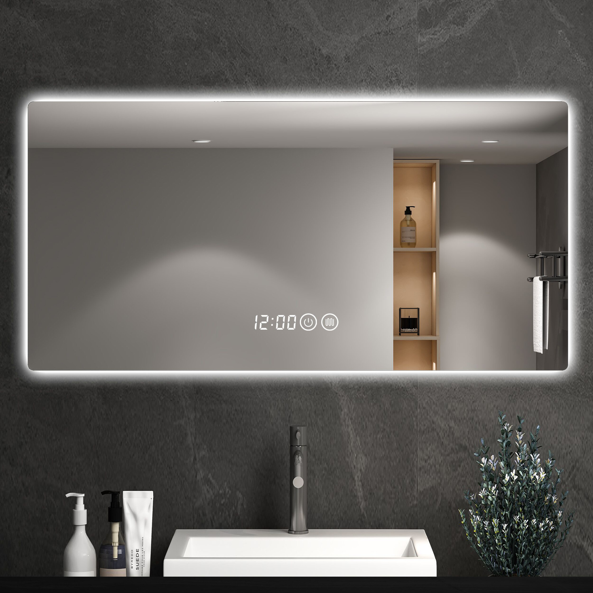 Baño de espejo moderno y minimalista baño LED con lámpara antiniebla luminosa inteligente espejo de maquillaje espejo de pared de baño
