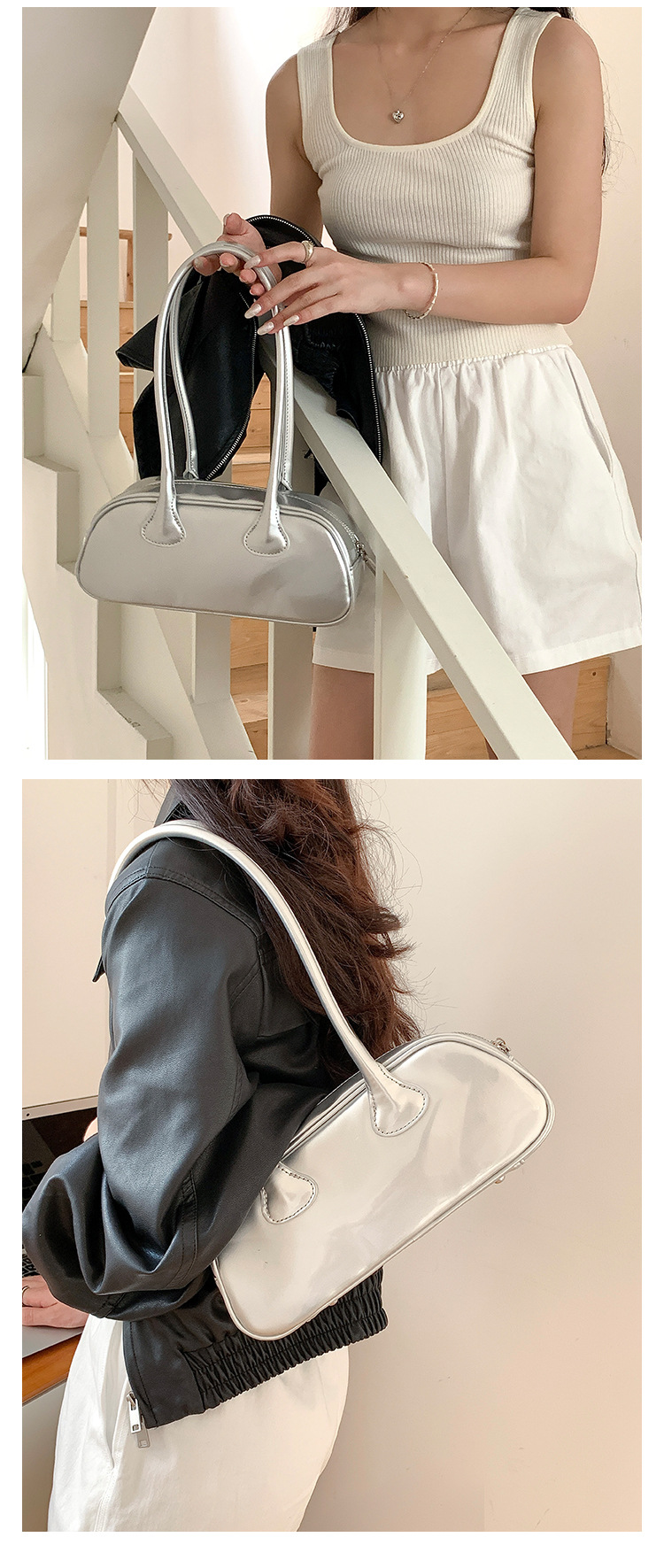 Piccolo gruppo lucido PU stick versione coreana, nuova borsa monospalla sottobraccio, modellatura in vernice, alla moda e_voghion.com