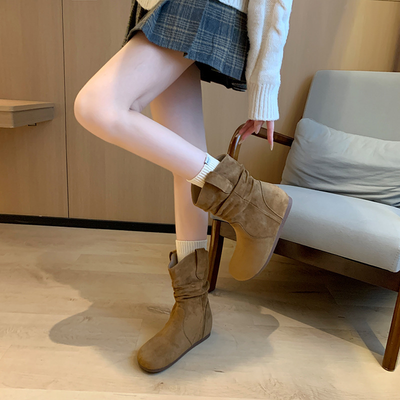 羊皮版~复古内增高勃肯短靴女秋冬百搭软底瘦瘦堆堆靴厚底马丁靴|undefined