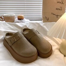 厚底包头休闲一脚蹬半拖鞋女2024秋冬季新款外穿复古懒人勃肯拖鞋