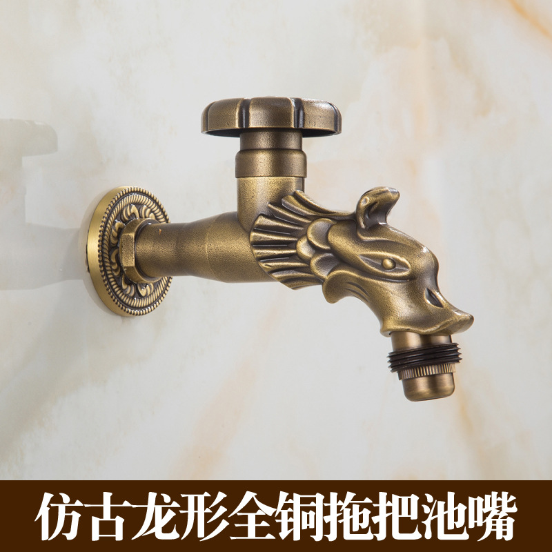 Antigua lavadora grifo de cobre de estilo europeo alargado fregona piscina grifo 4 puntos solo frío en la pared rápido abierto grifo