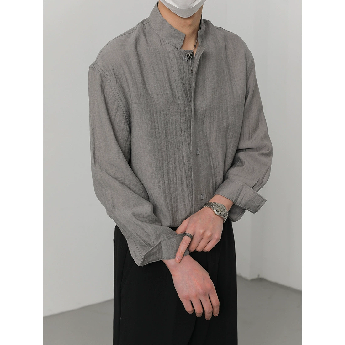 Премиум чувство новый китайский стиль свободного рубашки с длинным рукавом с вертикальным вырезом мужские весенние и осенние новые модные повседневные рубашки топ