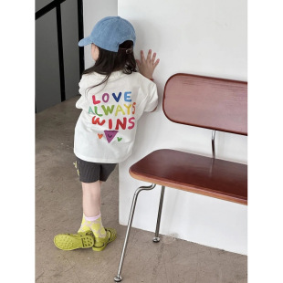 Children's Colorfulful Letter Printed Korean Style Pure Cotton Short-Sleeved Loose T-Shirts for Boys and Girls, Versatile Half-Sleeved Tops for Kidsren and Middle-Aged Kidsren