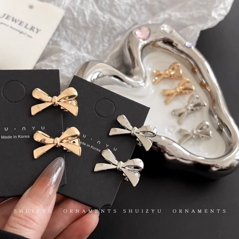 Horquilla de lazo de metal plateado, flequillo lateral femenino, clip pequeño, dulce chica fresca, clip de una palabra, horquilla de cabello roto, tocado