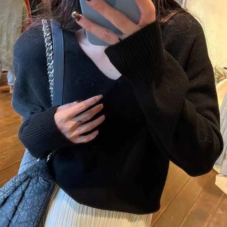 山力达迪V领套头慵懒风毛衣女秋冬软糯针织打底衫韩版洋气时尚显|undefined