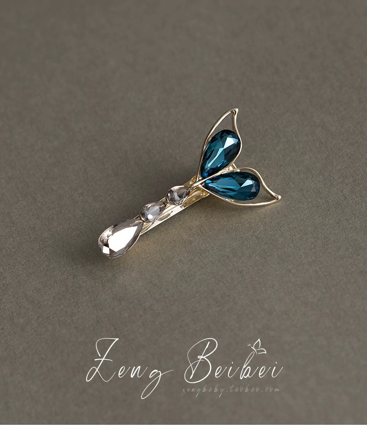 Niche sapphire blue fairy mermaid hairpin high-grade retro French hairpin side bangs clip headdress