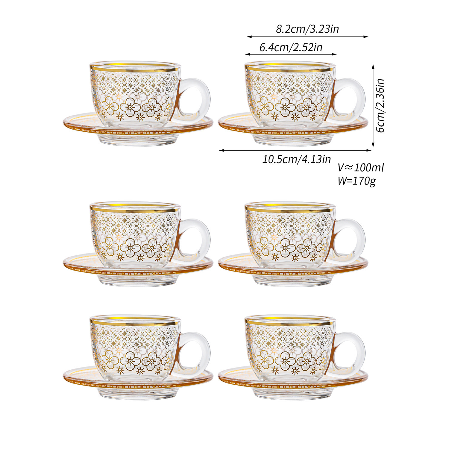 Taza y platillo de café con traza de oro transparente nórdico transfronterizo, taza de agua exquisita para el hogar, taza de café con leche, juego de taza de té de vidrio