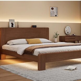 Bed Solid Wood Bed 1.5 m Household 1.8 m Master Bedroom Double Bed Small Apartment 1.2m Rental Simple Single Bed