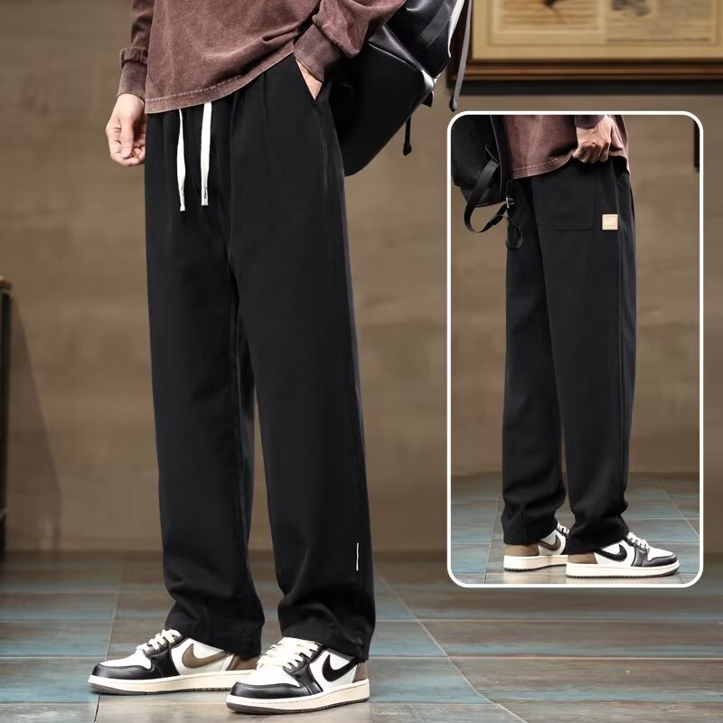 Japanese straight overalls men's spring solid color fashion brand salt boyfriend style casual pants boys wide leg trousers