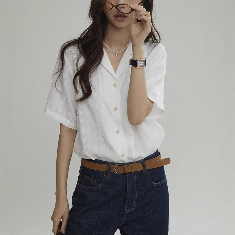 Cuban Collar Regular All-match Lightweight Shirt Women's Summer French Simple Loose Casual Shirt