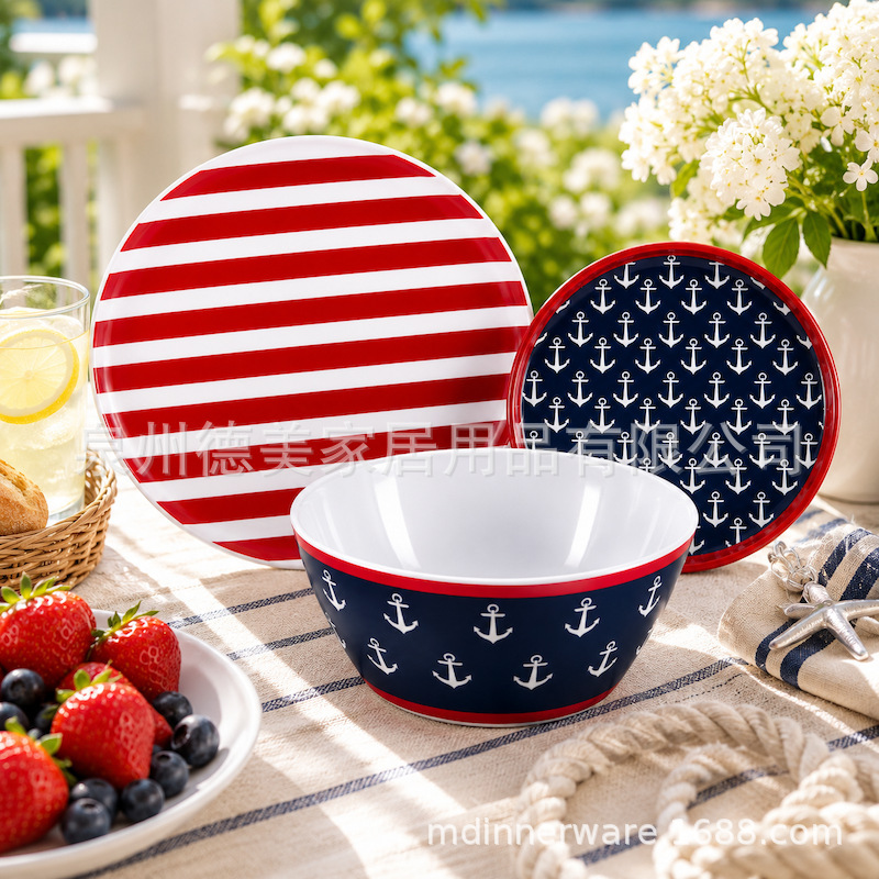 Navy Nautical Pattern Melamine Tableware Summer Nautical Melamine Tableware