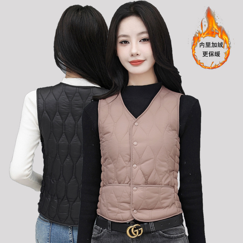 Autumn and Winter down Cotton Vest for Women with Velvet and Thickeneding 2025 New Style Light and Slim Short Warm Liner Close-Fitting Vest Autumn and Winter down Cotton Vest for Women with Velvet and Thickeneding 2025 New Style Light and Slim Short Warm Liner Close-Fitting Vest