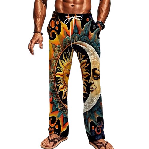 European and American-style trendy 3D-printed plus-size straight-leg trousers—men’s versatile casual pants, loose-fit retro draping pants, sports pants.