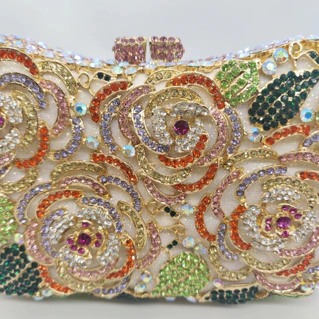 Túi clutch nữ đính kim cương hoa hồng hộp cứng cầm tay dự tiệc — Màu vàng lam, Màu vàng quất