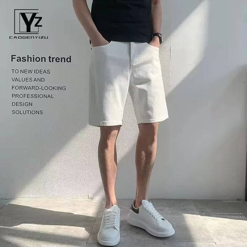 Cross-Border Wholesale Summer Thin Shorts Men's Slim-Fit Jeans Trendy Brand Stretch Five-Point Pants Youth Casual Mid-Length Pants