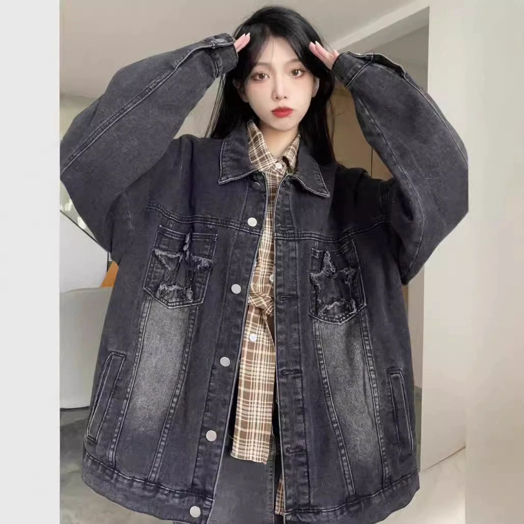 Осенняя куртка из ретро-джинса для отдыха, американский стиль, размер oversize, свободный крой