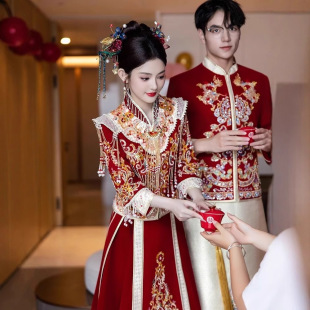 Velvet Xiuhe Wedding Dress 2025 New Style Bride Chinese Wedding Dress Bridal Attire Dowry Dress Xiuhe Kimono Autumn