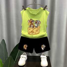 外贸批发男女童新款无袖套装2026夏季短裤薄款儿童纯棉背心两件套