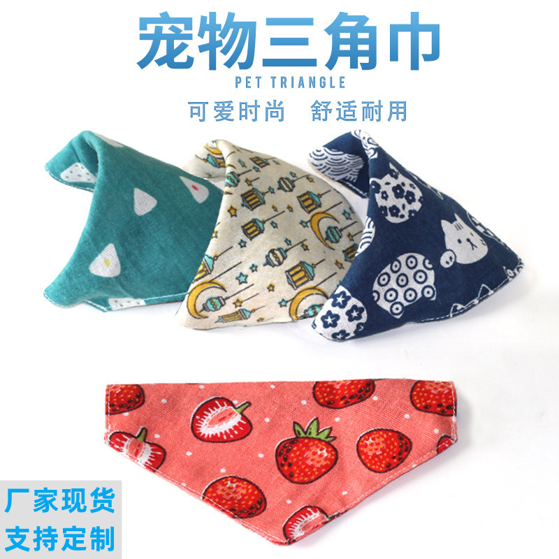 Factory custom pet triangle towel cat dog scarf linen print pet collar scarf wholesale custom