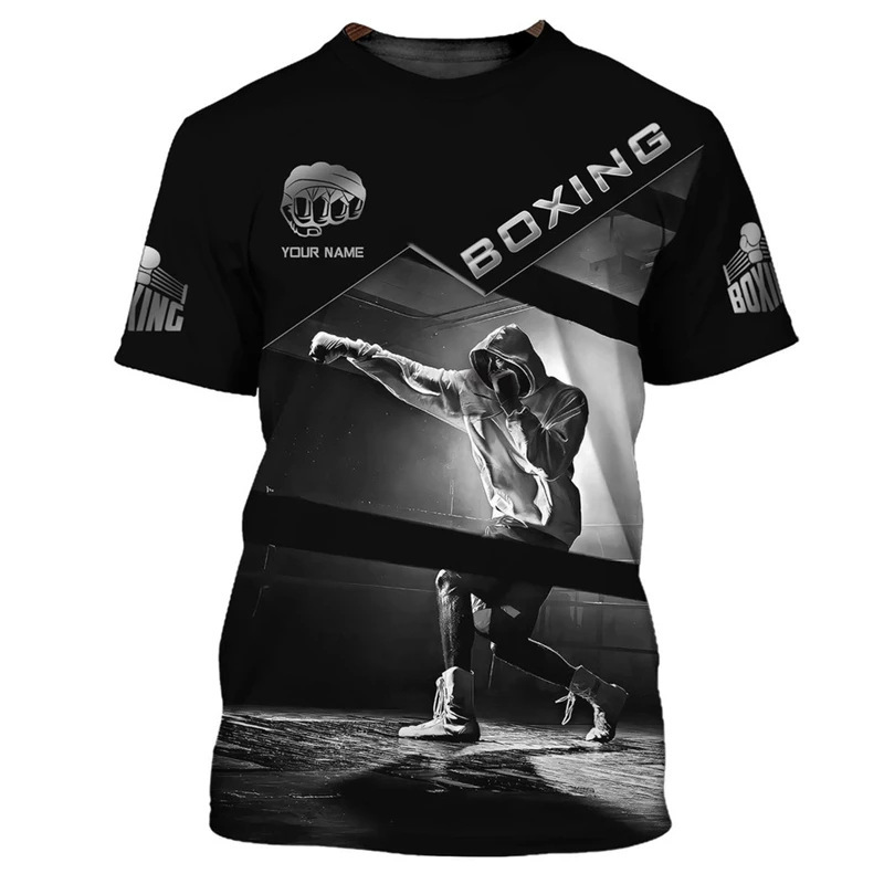 Boxing Personalized Name T-shirt Men's Cool Fighting Muay Thai Short Sleeve 3D Digital Printing Sports Fitness T-shirt