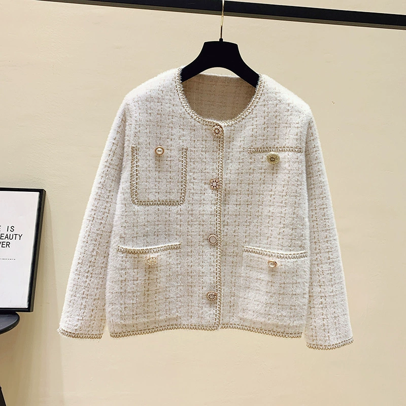 Вязаный кардиган (в стиле Chanel), велюровая фактура, свободный крой, демисезон, размеры M–L
