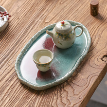 手工小茶盘长方异形干泡台单层储水壶承垫陶瓷盖碗底托功夫茶具
